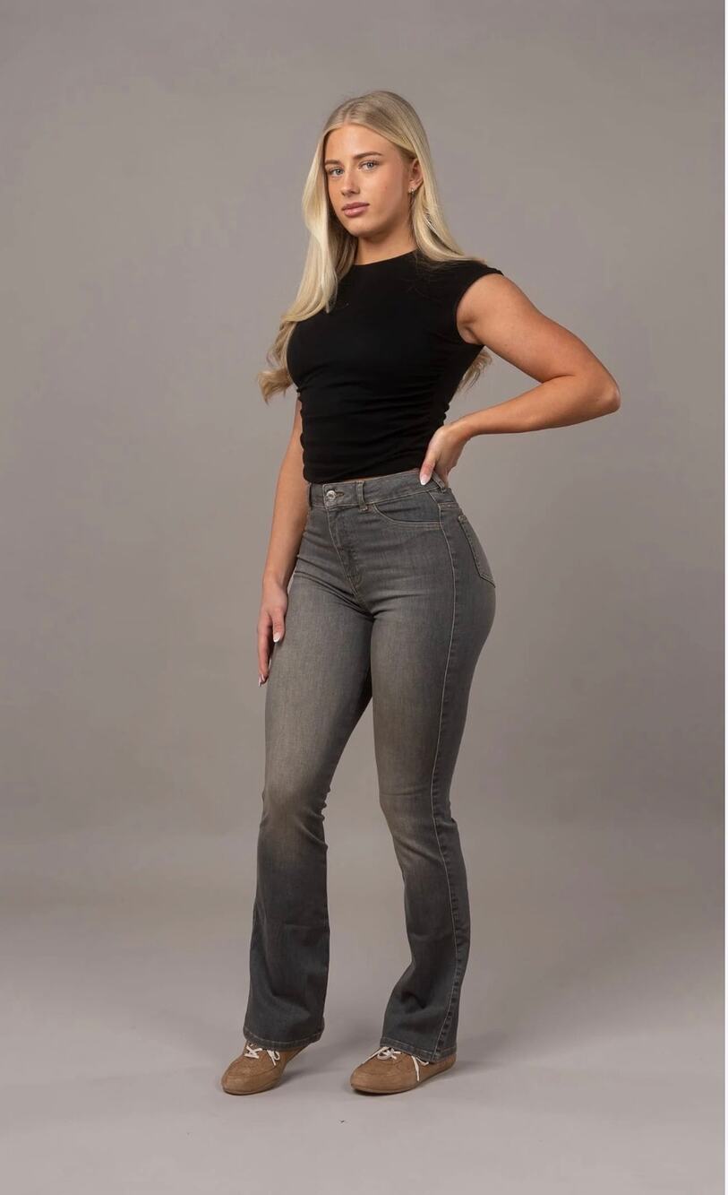 FITJEANS Flared Jeans Womens Large Grey High Rise Stretch Bootcut Denim